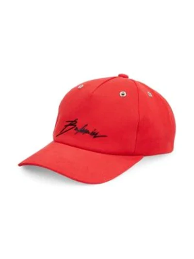 Shop Balmain Signature Baseball Cap In Rouge