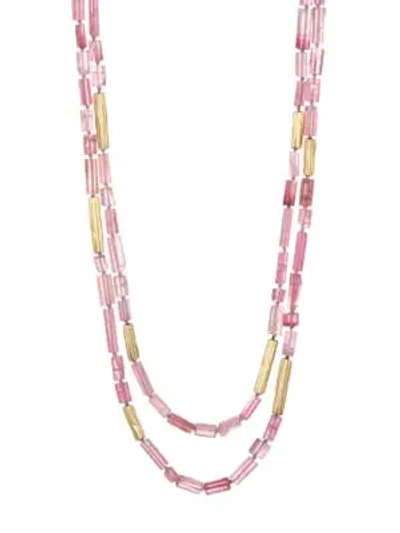Shop Annette Ferdinandsen Organic 10k Yellow Gold & Tourmaline Necklace In Pink