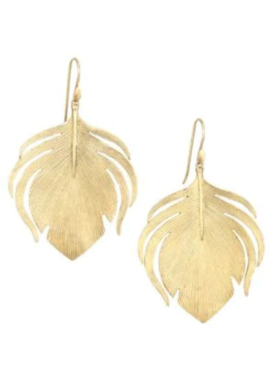 Shop Annette Ferdinandsen Organic 10k Yellow Gold Peacock Feather Earrings