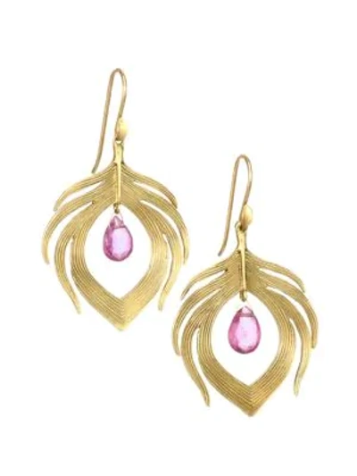 Shop Annette Ferdinandsen Tropical 14k Gold & Tourmaline Peacock Feather Earrings