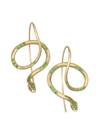 Shop Annette Ferdinandsen Fauna 18k Yellow Gold, Tsavorite Garnet & Ruby Serpent Earrings