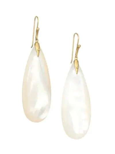 Shop Annette Ferdinandsen Fauna 18k Yellow Gold & Mother-of-pearl Simple Bird Drop Earrings In White