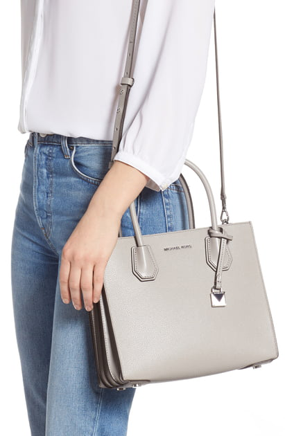 michael kors mercer large leather tote pearl grey