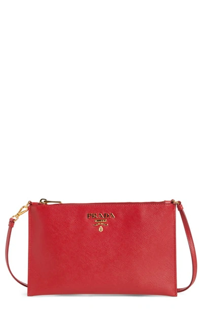 Shop Prada Small Saffiano Leather Shoulder Bag In Fuoco