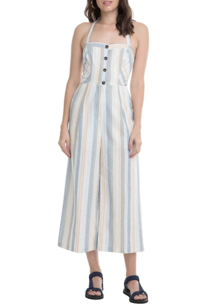 Shop Astr Directional Stripe Wide Leg Linen & Cotton Jumpsuit In Peach Multi Stripe