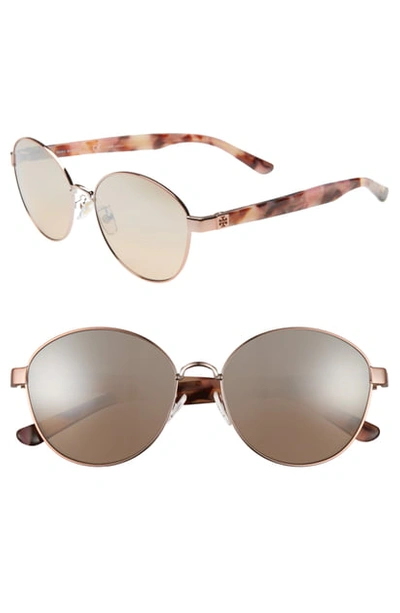 Shop Tory Burch 56mm Gradient Round Sunglasses - Rose Gold/ Gradient Mirror