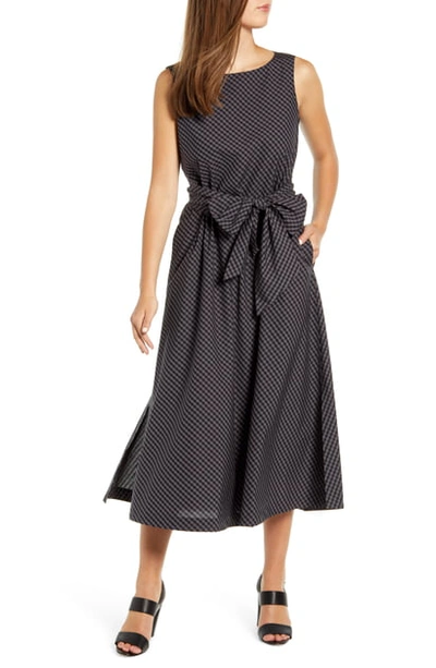Shop Anne Klein Check Cotton Midi Dress In Nantucket Grey/ Anne Black