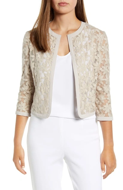 Shop Anne Klein Floral Lace Crop Cardigan In Oyster Shell