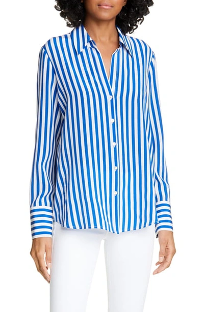 Shop L Agence Brielle Stripe Silk Shirt In Ivory Multi Stripe