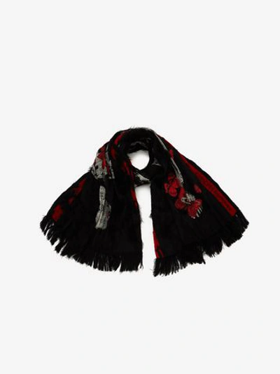 Shop Alexander Mcqueen Adorned Skeleton Stole In Black/red