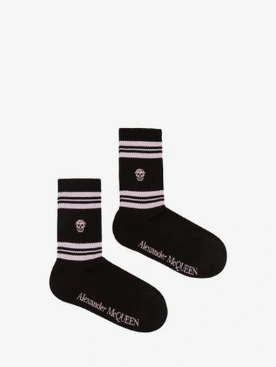 Shop Alexander Mcqueen Skull Sport Socks In Black/pink