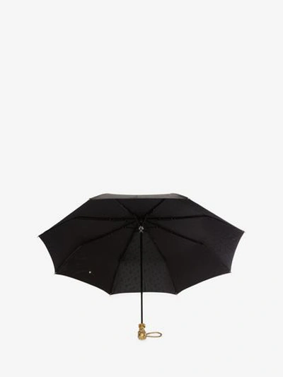 Shop Alexander Mcqueen Skull Folded Umbrella In Black/gold