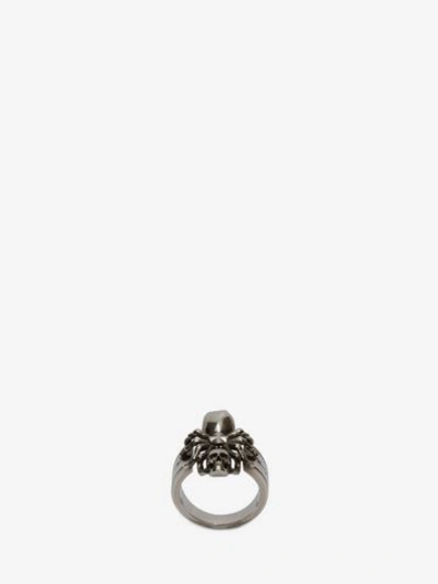 Shop Alexander Mcqueen Spider Skull Ring In Silver