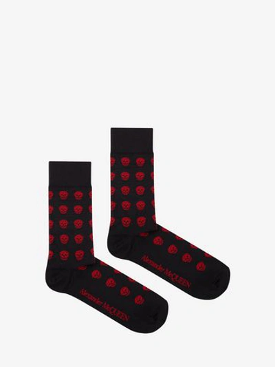 Shop Alexander Mcqueen Short Skull Socks In Black/red