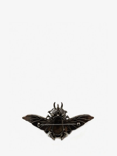 Shop Alexander Mcqueen Beetle Brooch In Antique Silver