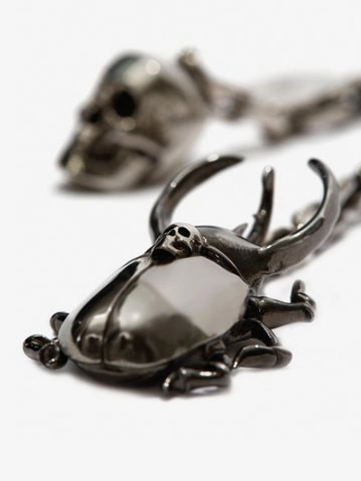Shop Alexander Mcqueen Beetle And Skull Necklace In Antique Silver
