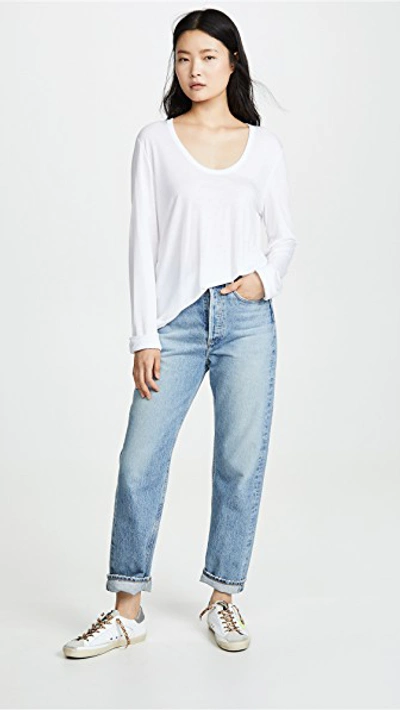 Shop Alexander Wang T Drapey Jersey Long Sleeve Tee With Darting Detail In Off White