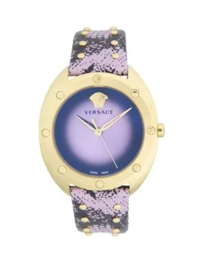 Shop Versace Stainless Steel & Leather Strap Watch In Champagne