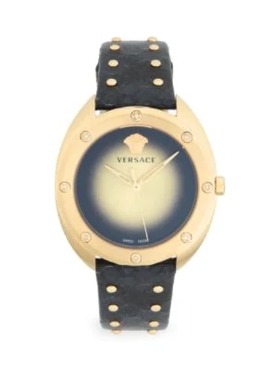 Shop Versace Goldtone Stainless Steel, Diamond & Leather-strap Watch In Champagne