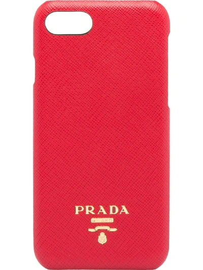 Shop Prada Saffiano Leather Iphone 7/8 Case - Red