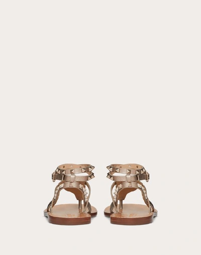 Shop Valentino Garavani Rockstud Double Laminated Grainy Calfskin Flat Flip-flop Sandal In Champagne