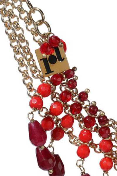 Shop Rosantica Curry Gold-tone Beaded Necklace In Claret