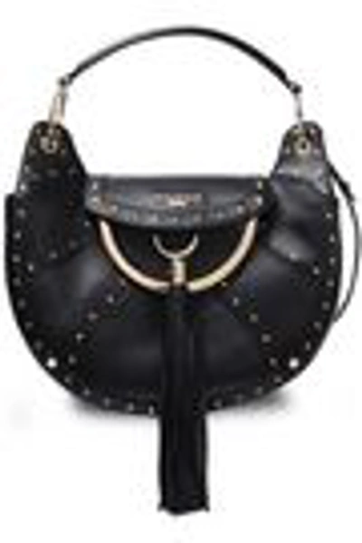 Shop Balmain Woman Tasseled Studded Leather Shoulder Bag Black