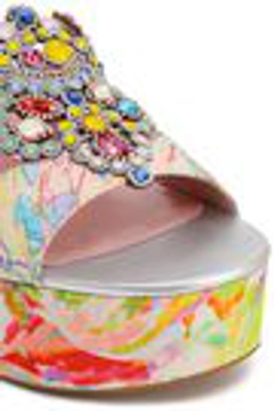 Shop René Caovilla Rene' Caovilla Woman Embellished Printed Crepe Platform Sandals Multicolor