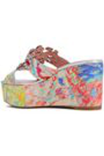 Shop René Caovilla Rene' Caovilla Woman Embellished Printed Crepe Platform Sandals Multicolor