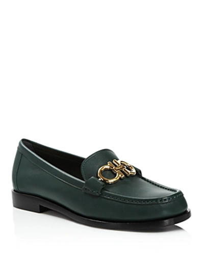 Shop Ferragamo Women's Rolo Reversible Gancini Loafers In Pine