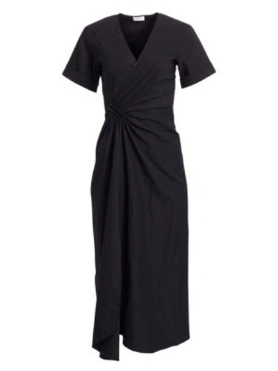 Shop A.l.c Edie Linen-blend Wrap Midi Dress In Black
