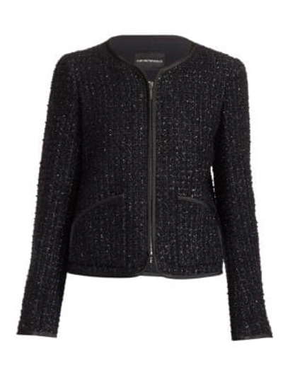 Shop Emporio Armani Shimmer Jacquard Tweed Jacket In Blue Black