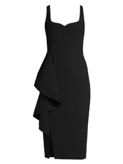 Shop Jason Wu Collection Compact Crepe Side Ruffle Sheath Dress In Black