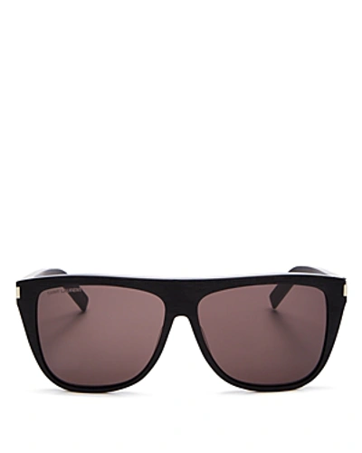 Shop Saint Laurent Men's Flat Top Square Sunglasses, 59mm In Wood Black/gray