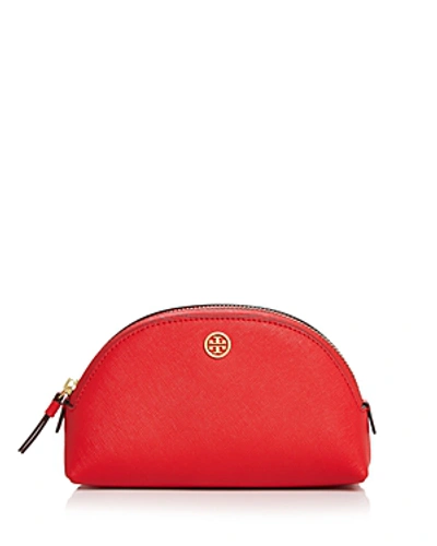 Shop Tory Burch Robinson Small Leather Cosmetic Case In Brilliant Red/gold