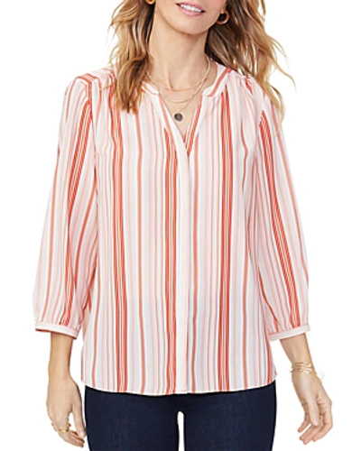 Shop Nydj Printed Pintuck-back Blouse In Enchantment Stripe Canyon Clay