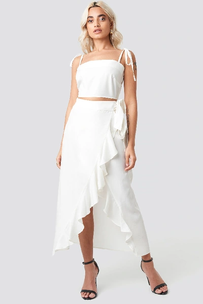 Shop Afj X Na-kd Ruffle Wrap Midi Skirt - White In Stone
