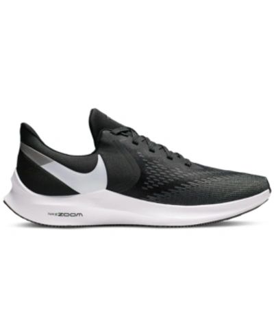 Shop Nike Men's Air Zoom Winflo 6 Running Sneakers From Finish Line In Black/white-dk Grey-mtlc