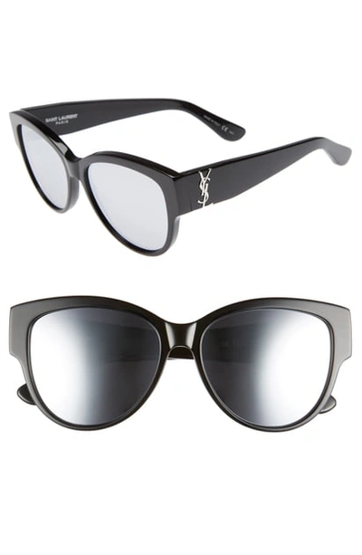 Shop Saint Laurent 55mm Cat Eye Sunglasses - Black/mirror