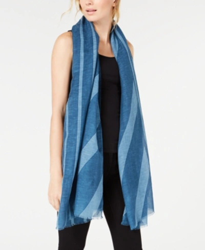 Shop Eileen Fisher Organic Linen/cotton Printed Fringe-trim Scarf In River