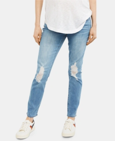 Shop Articles Of Society Maternity Distressed Light Wash Straight-leg Jeans In Santiago