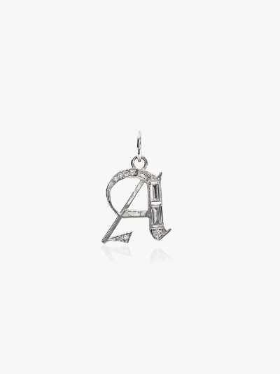 Shop Foundrae 18k White Gold Baby A Initial Diamond Charm In Metallic
