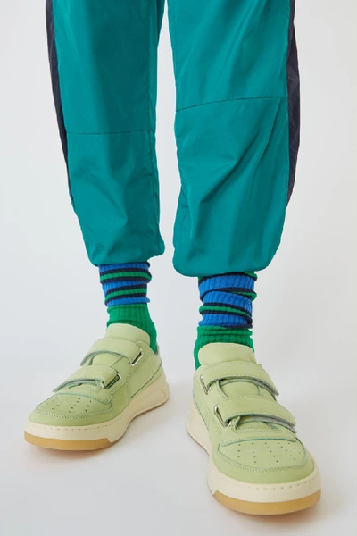 Shop Acne Studios Steffey Nubuk Green/white In Velcro Sneakers