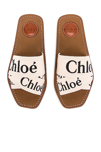 Shop Chloé Woody Canvas Slides In White