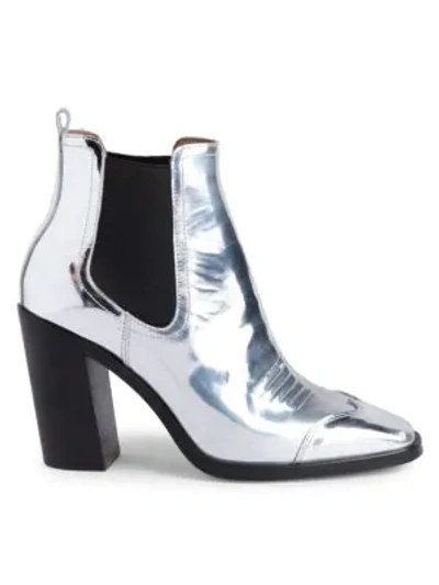 Shop Off-white Block Heel Metallic Cowboy Booties In Silver