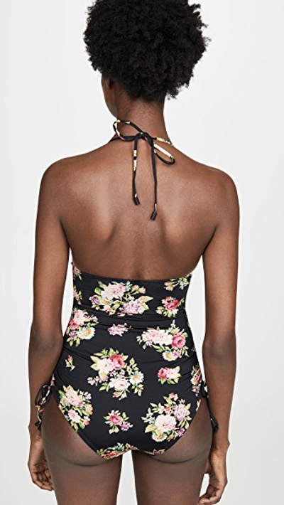 Shop Zimmermann Honour Ruched One Piece Swimsuit In Black Floral