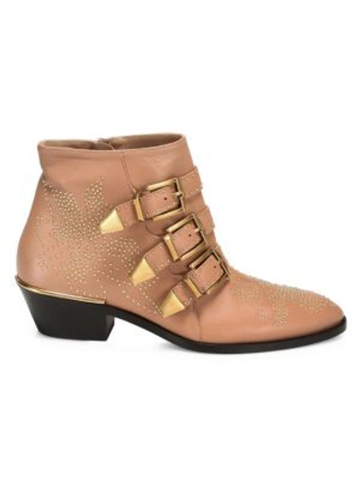 Shop Chloé Susanna Studded Leather Ankle Boots In Dark Beige