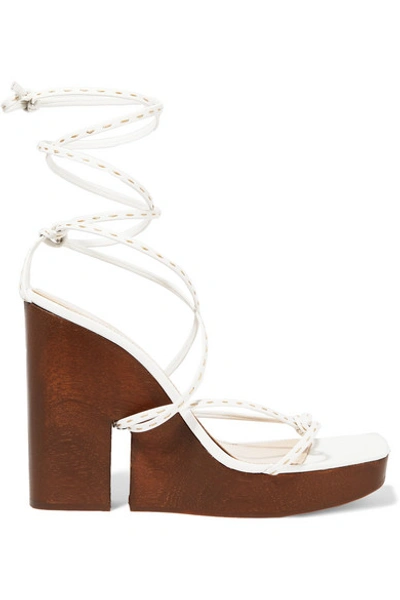 Shop Jacquemus Leather Wedge Sandals In White