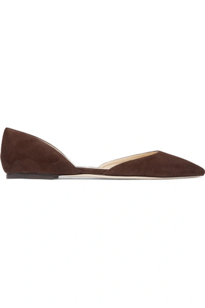 Shop Jimmy Choo Esther Suede Point-toe Flats In Dark Brown