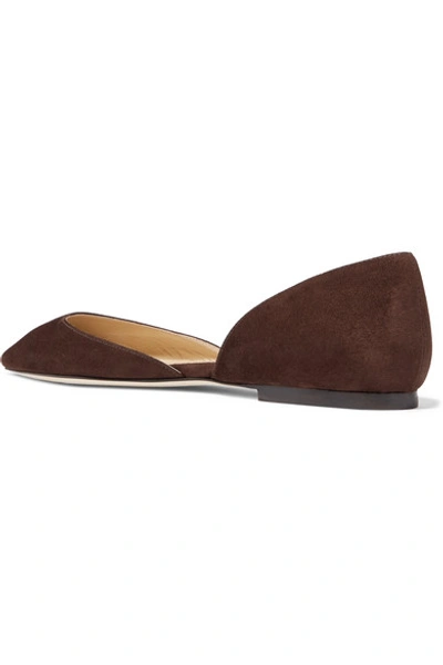 Shop Jimmy Choo Esther Suede Point-toe Flats In Dark Brown